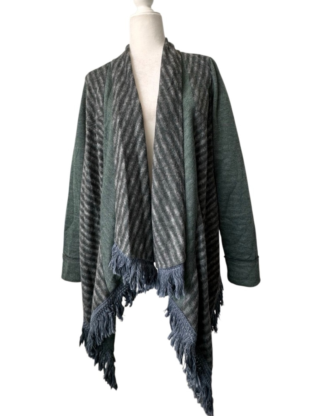 Saturday Sunday Anthropologie Elise Green Striped Open Front Sweater Cardigan M